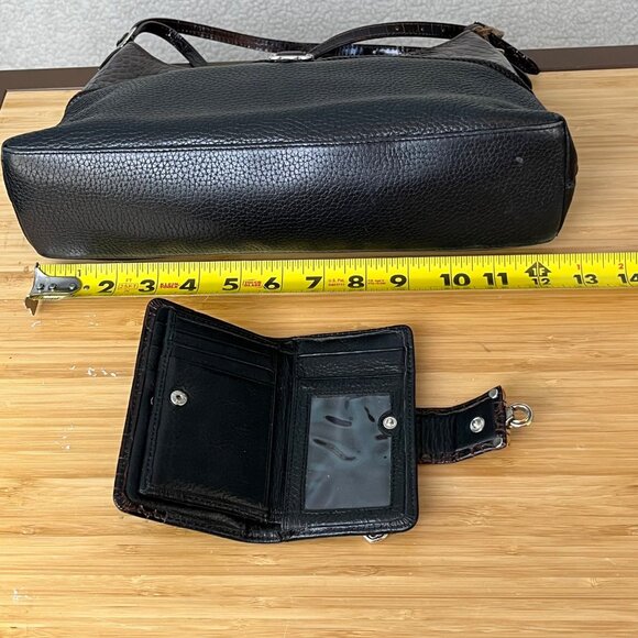 Brighton Designer Black Pebbled Leather & Brown Croc Shoulder Bag Wallet C18510 - Picture 8 of 15